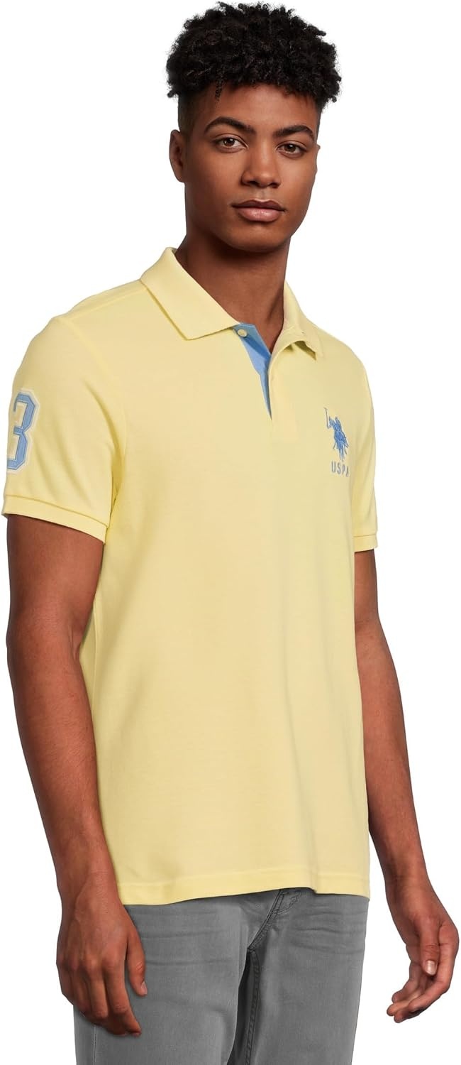 image:imageUS Polo Assn Mens ShortSleeve Polo Shirt with Applique Casual Summer Slim Fit Polo Shirt with Contrast ColorPopcorn