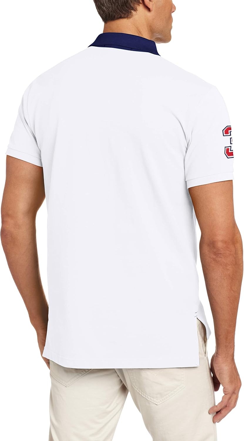 image:imageUS Polo Assn Mens ShortSleeve Polo Shirt with Applique Casual Summer Slim Fit Polo Shirt with Contrast ColorWhiteDodger Blue