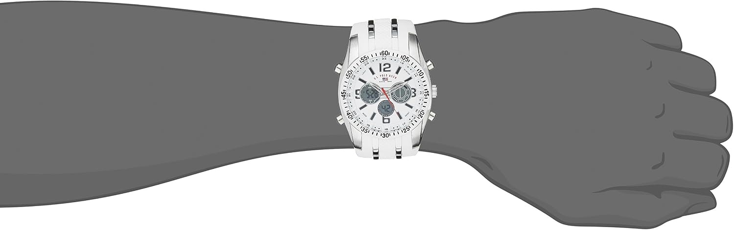 image:imageUS Polo Assn Mens Sport Watch with AnalogDigital Display Silicone Band with Silver Links 44mm Metal Case Alarm Backlight Dual Time Buckle Closure