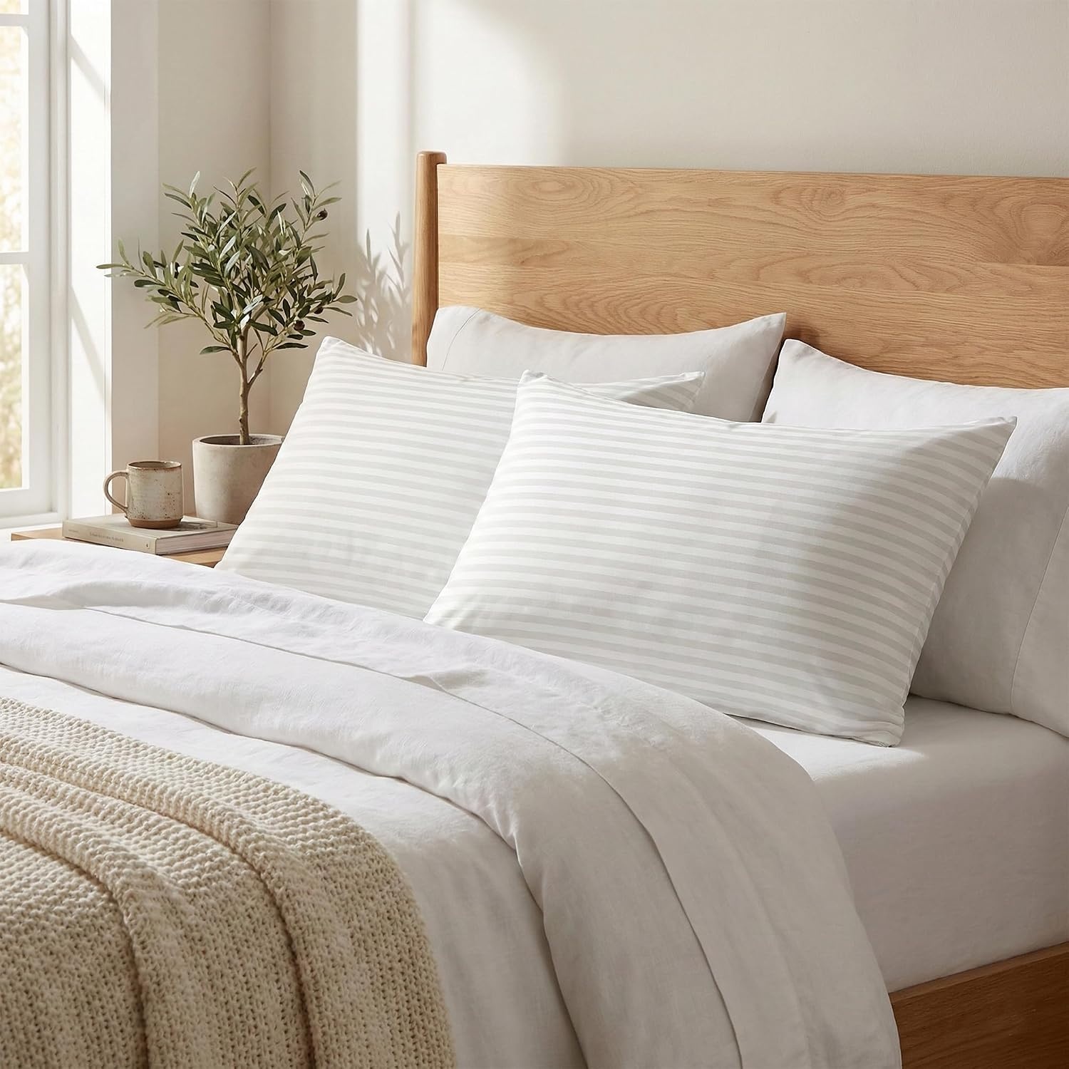 image:imageUS Polo Assn Signature Damask Stripe Jumbo Cotton Bed Pillow 2 Pack Soft Breathable Cover
