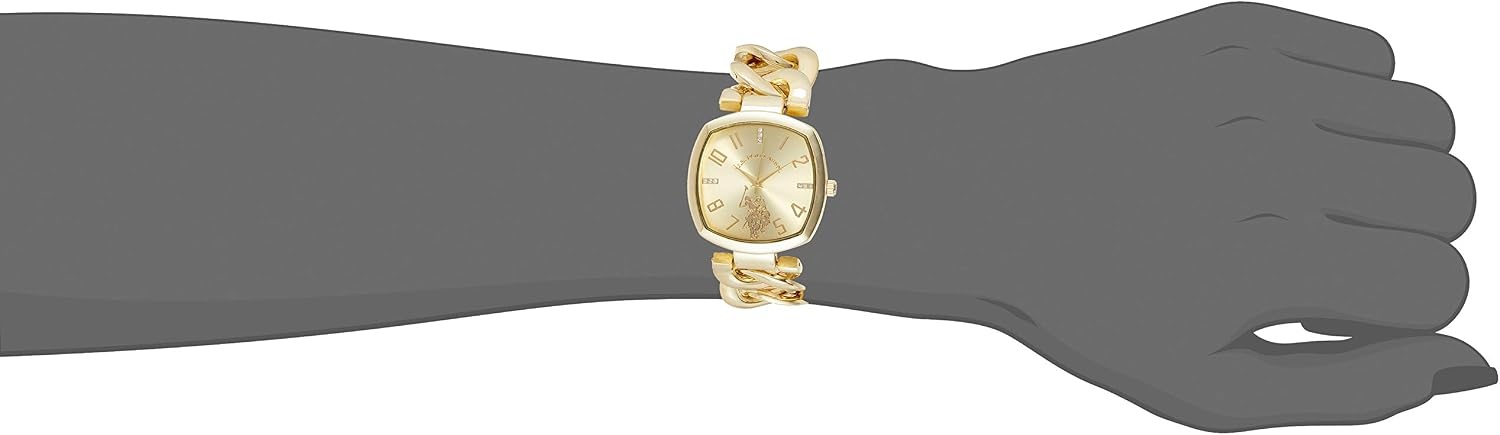 image:imageUS Polo Assn Womens GoldTone Chain Bracelet Watch 38mm Square Case Rhinestone Dial Adjustable Link Strap Elegant Quartz Dress Watch with GiftBox
