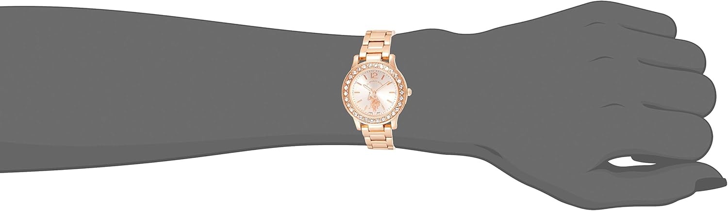 image:imageUS Polo Assn Womens Rose GoldTone Watch Elegant Crystal Bezel Durable Bracelet and Quartz Movement Perfect for Everyday Style or Special Occasions