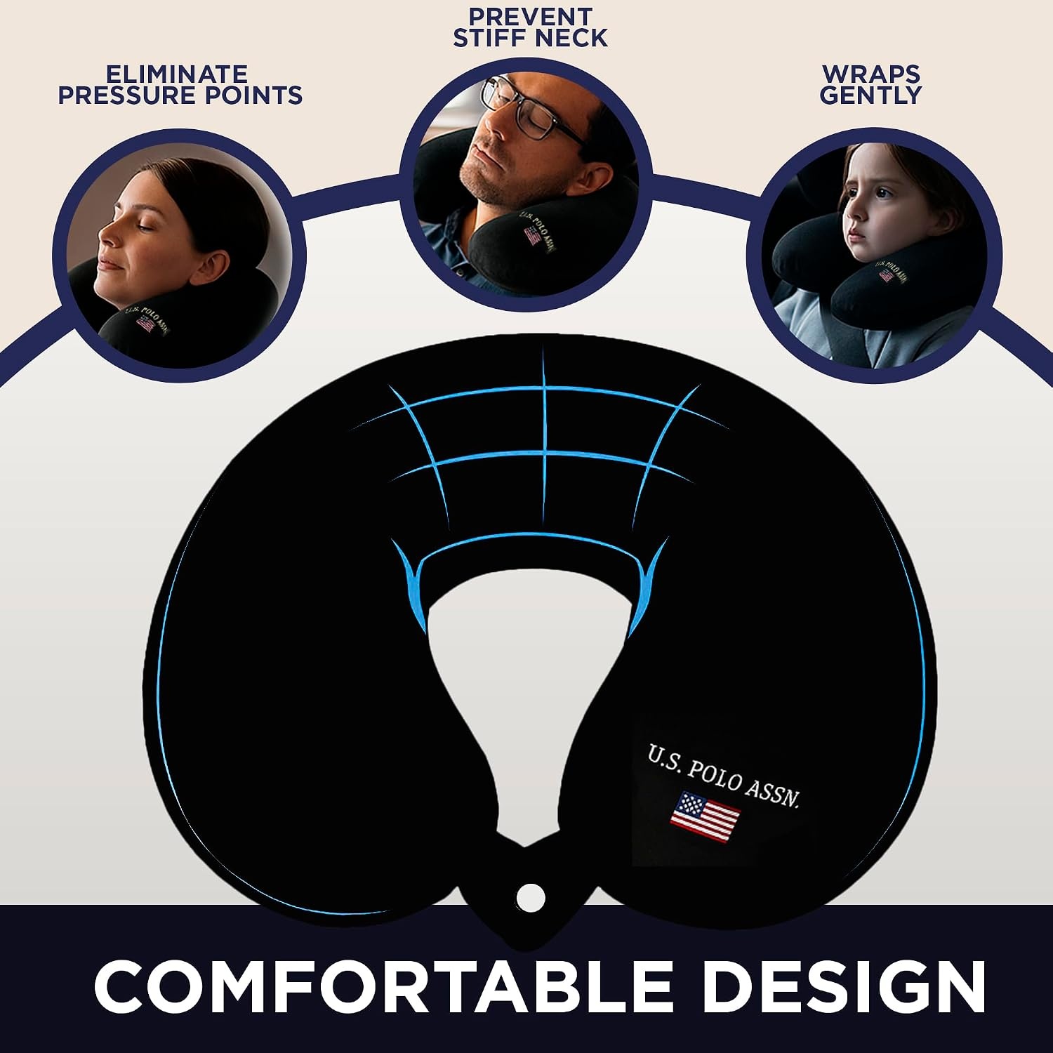 image:imageUS Polo Association Ultra Soft Velvet Velour Plush Memory Foam Travel Neck Pillow BlackBlack