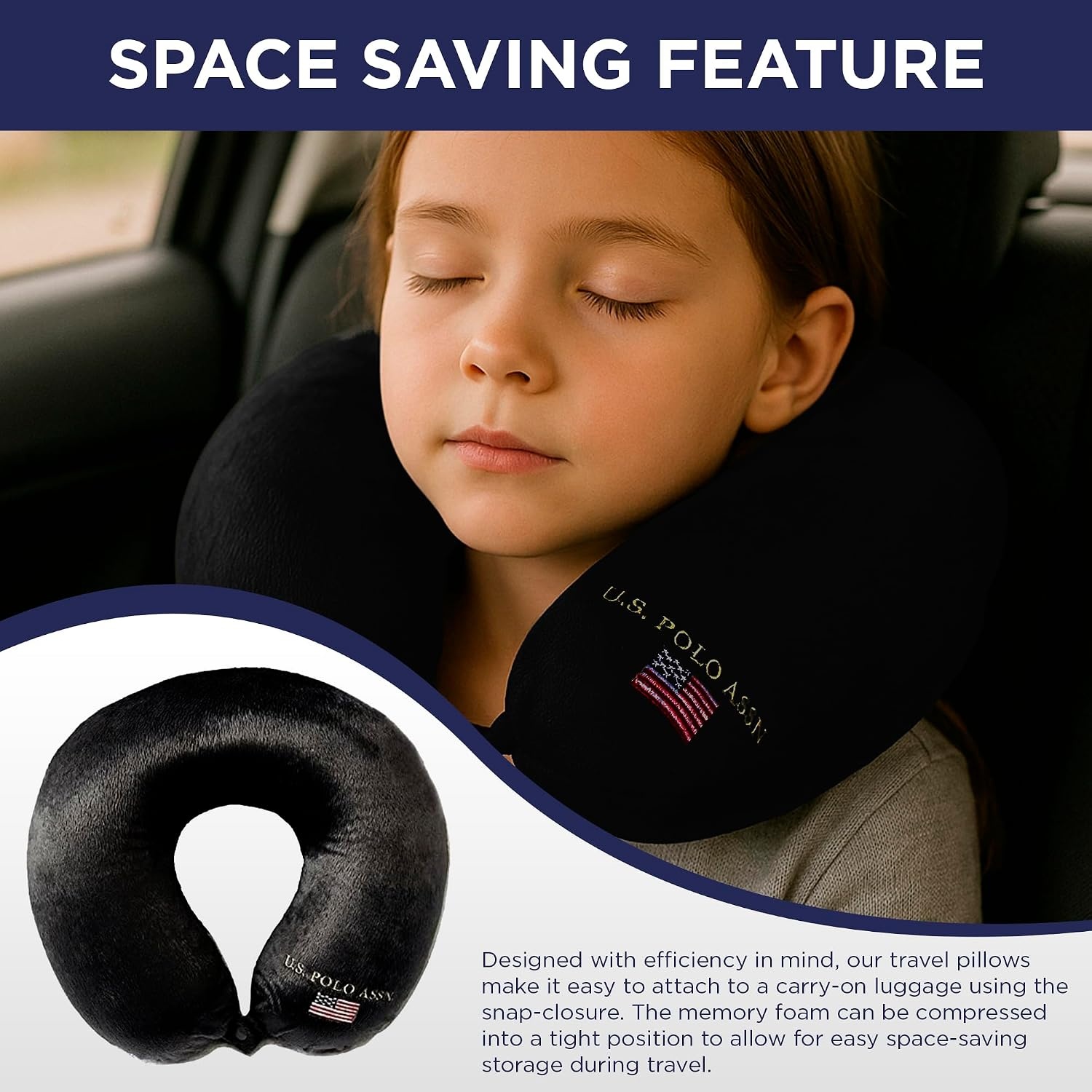 image:imageUS Polo Association Ultra Soft Velvet Velour Plush Memory Foam Travel Neck Pillow BlackBlack