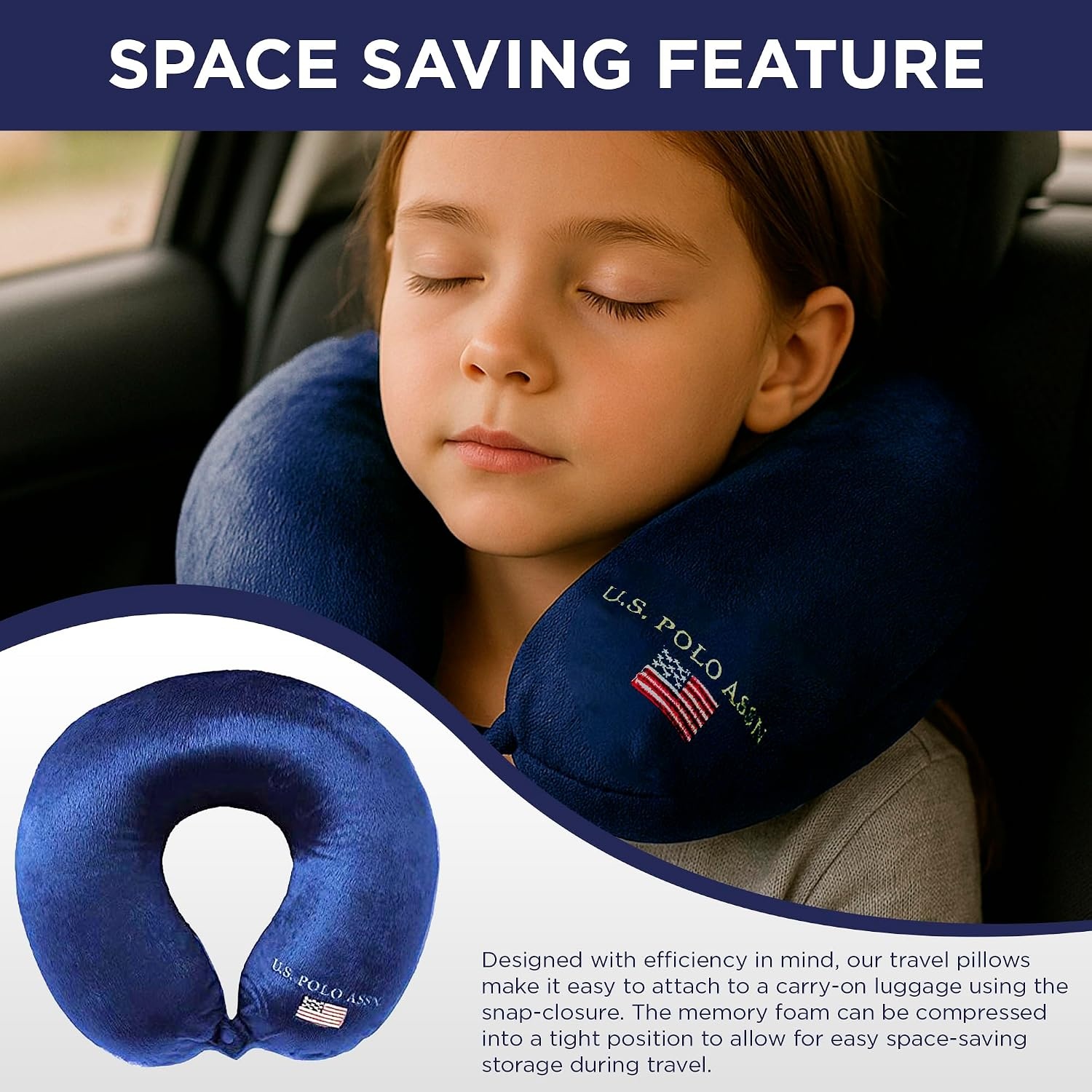 image:imageUS Polo Association Ultra Soft Velvet Velour Plush Memory Foam Travel Neck Pillow BlackNavy