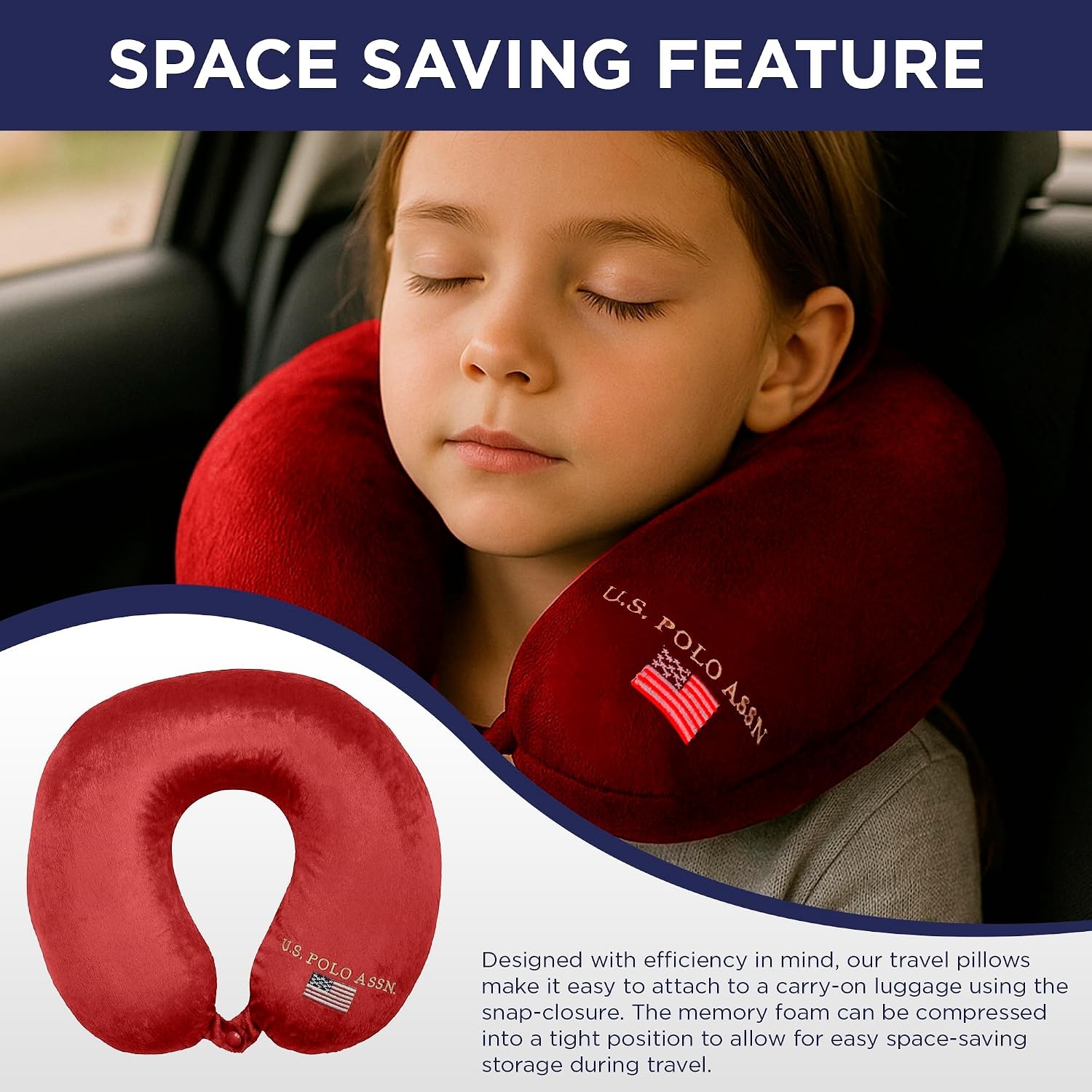 image:imageUS Polo Association Ultra Soft Velvet Velour Plush Memory Foam Travel Neck Pillow BlackRed