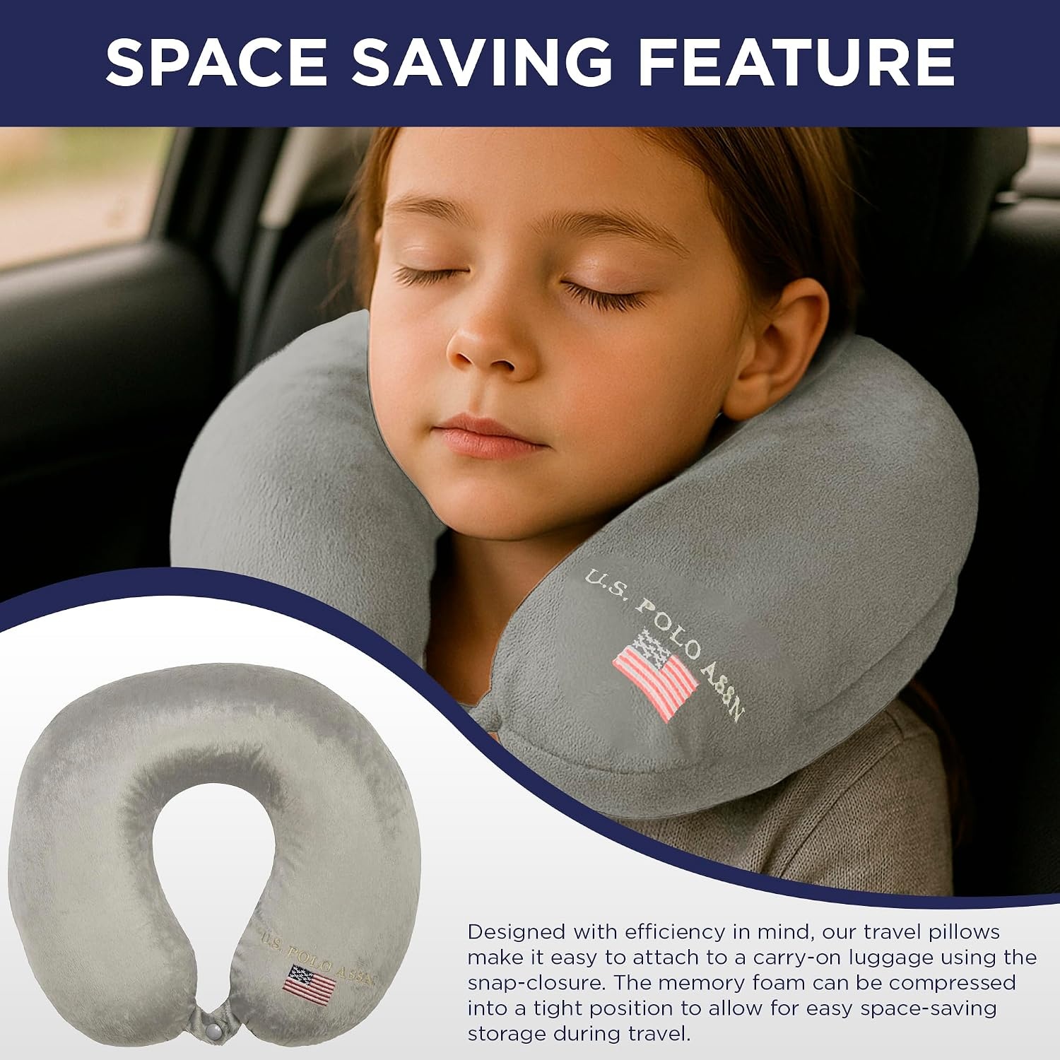 image:imageUS Polo Association Ultra Soft Velvet Velour Plush Memory Foam Travel Neck Pillow BlackSilver