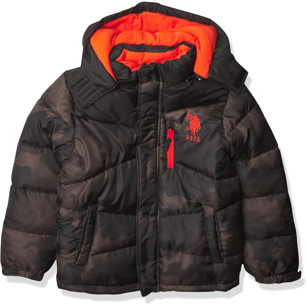 image:imageUS POLO ASSN Boys Boy 100 Poly Woven 600mm Pu Coted Wr JacketOlive CamoBk