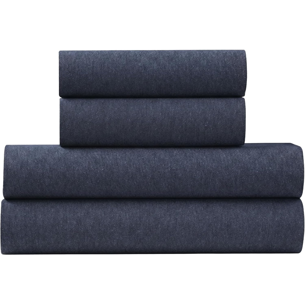image:imageUS POLO ASSN Jersey Knit Sheet Set Cotton Blend TShirt amp Pajama Feel Deep Pocket WrinkleResistant Cooling amp Breathable Everyday Comfort StretchHeather Navy