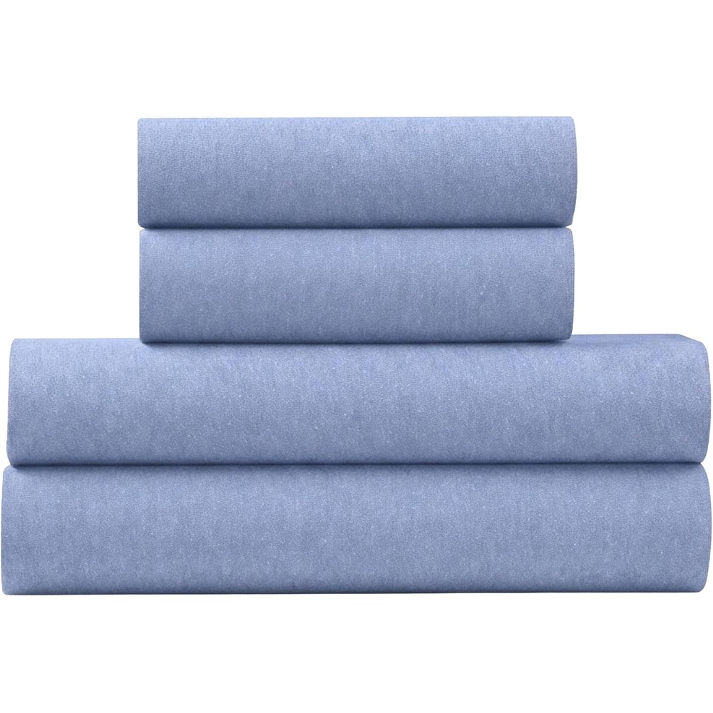 image:imageUS POLO ASSN Jersey Knit Sheet Set Cotton Blend TShirt amp Pajama Feel Deep Pocket WrinkleResistant Cooling amp Breathable Everyday Comfort StretchHeather Light Blue