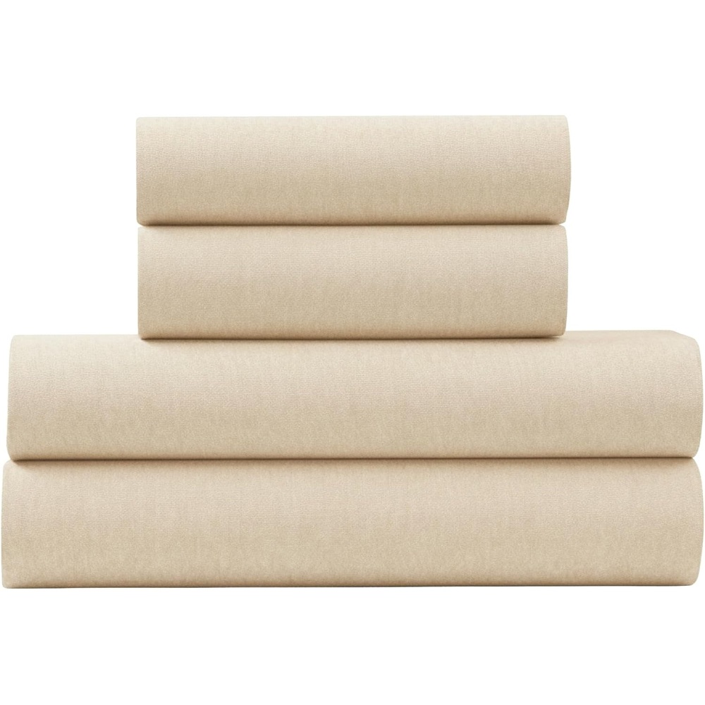 image:imageUS POLO ASSN Jersey Knit Sheet Set Cotton Blend TShirt amp Pajama Feel Deep Pocket WrinkleResistant Cooling amp Breathable Everyday Comfort StretchHeather Oatmeal
