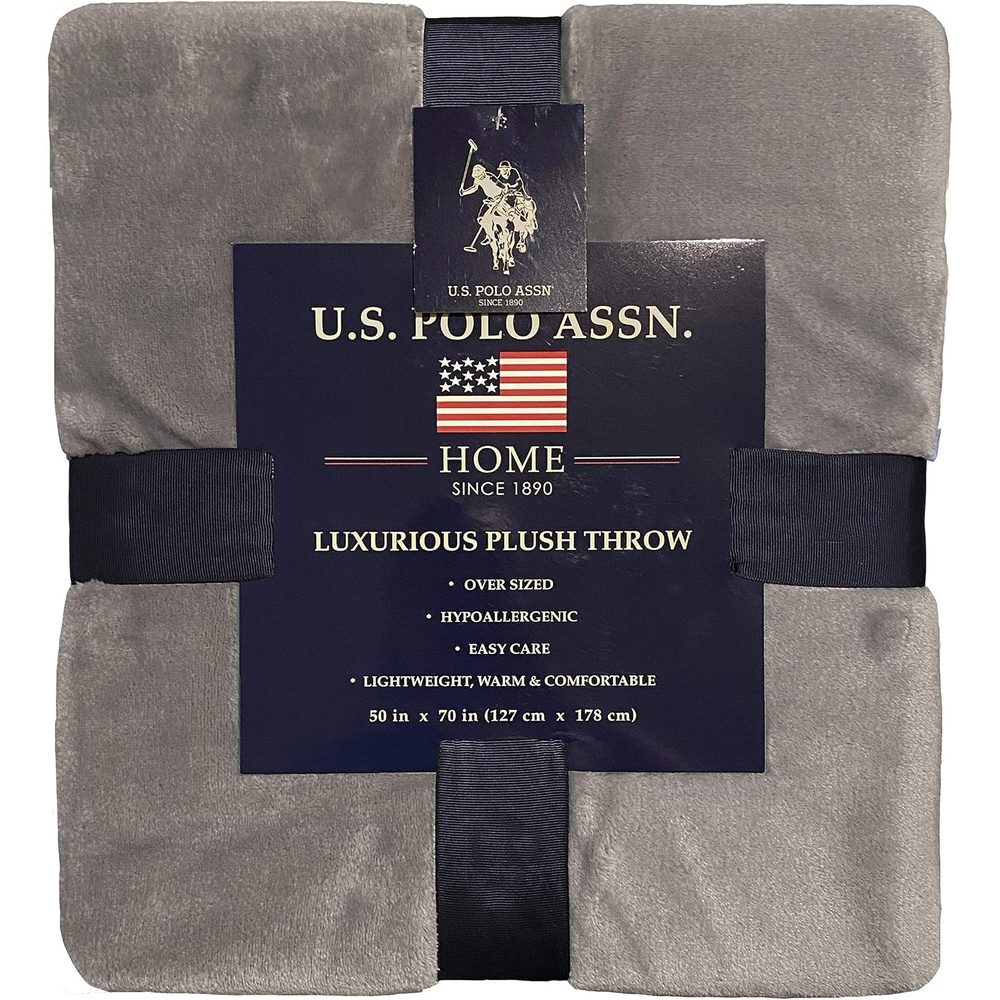image:imageUS POLO ASSN Oversized Lightweight Throw Blanket for BedSofa Soft Fleece Couch Blankets and Throws Cozy Decorative Bedding 50x70BlackCloud Grey