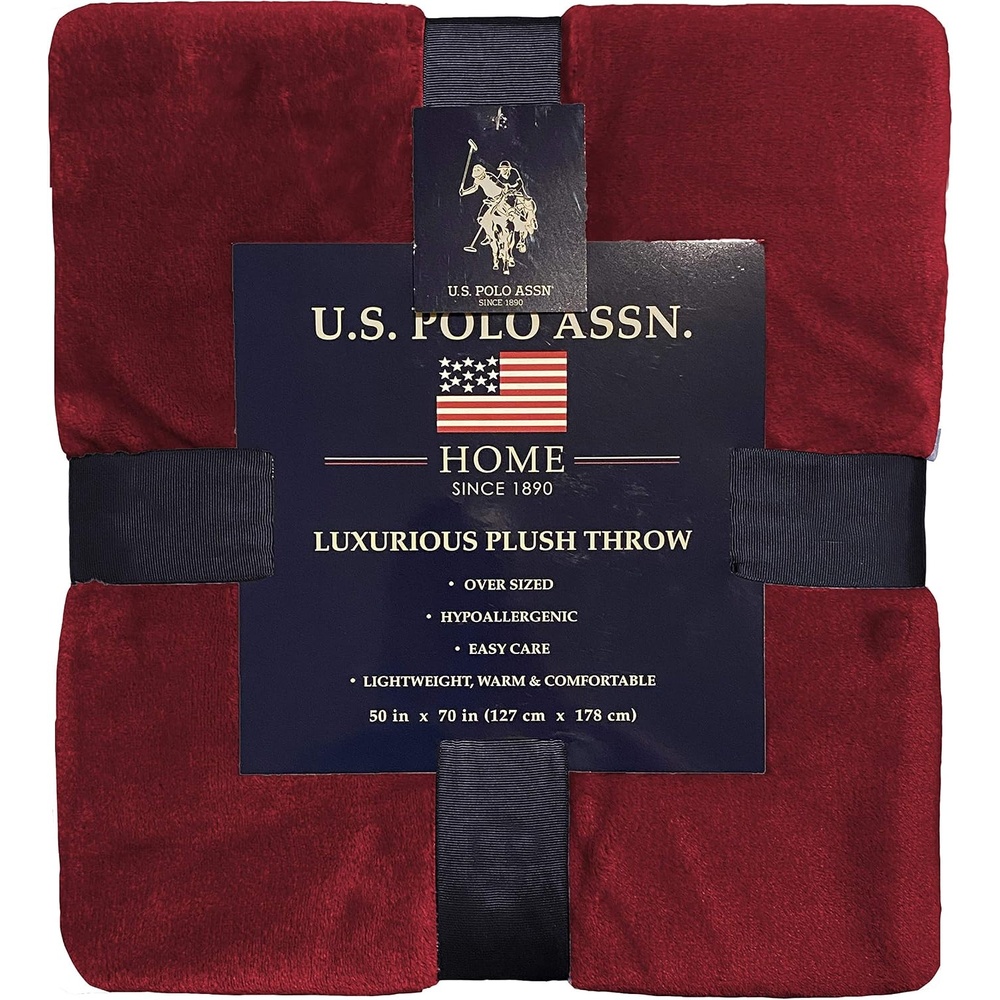 image:imageUS POLO ASSN Oversized Lightweight Throw Blanket for BedSofa  Soft Fleece Couch Blankets and Throws  Cozy Decorative Bedding  50x70BlackRed Hot