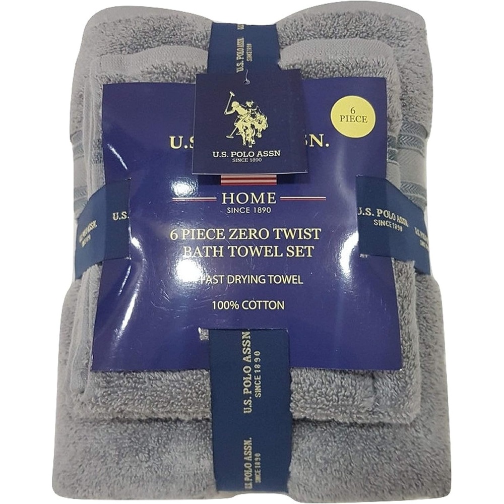 image:imageUS POLO ASSN Premium 6Piece ZeroTwist Towel Set 2 Bath Towels 2 Hand Towels and 2 Face Towels Highly Absorbent Fast Drying and Super Soft Hotel Quality 100 Cotton Set GrayGray