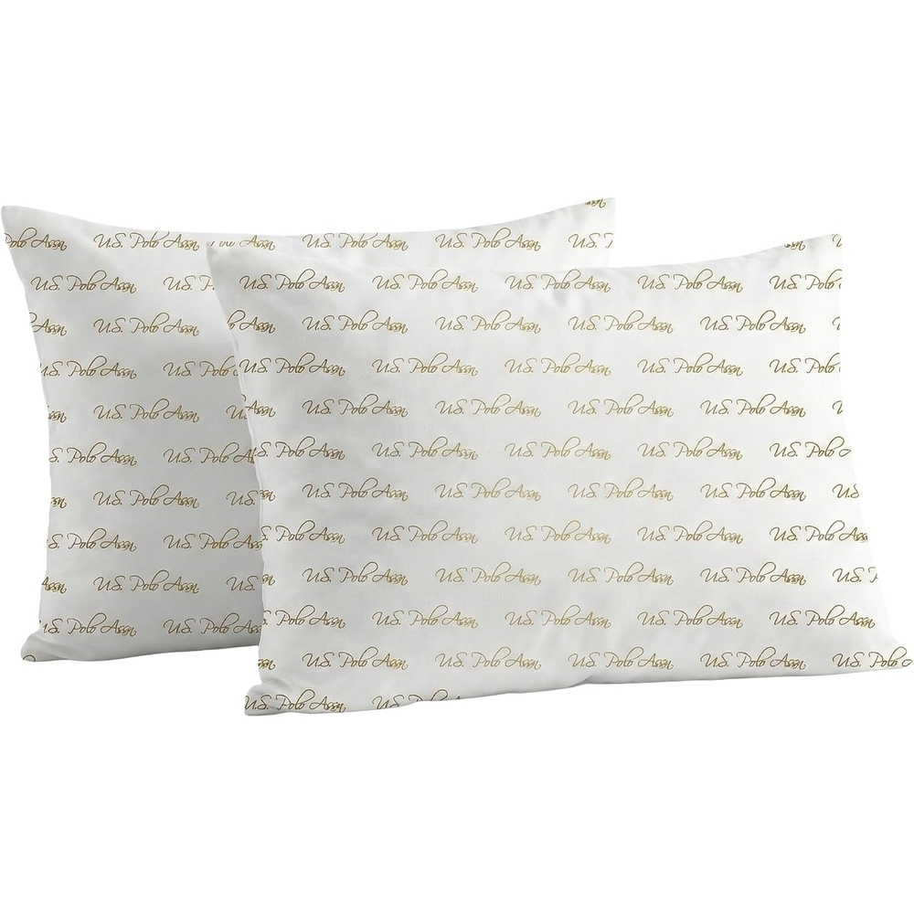 image:imageUS POLO ASSN Signature Script Standard Microfiber Bed Pillow 2 Pack Soft Breathable Cover Multiple Sleep Positions GoldGold