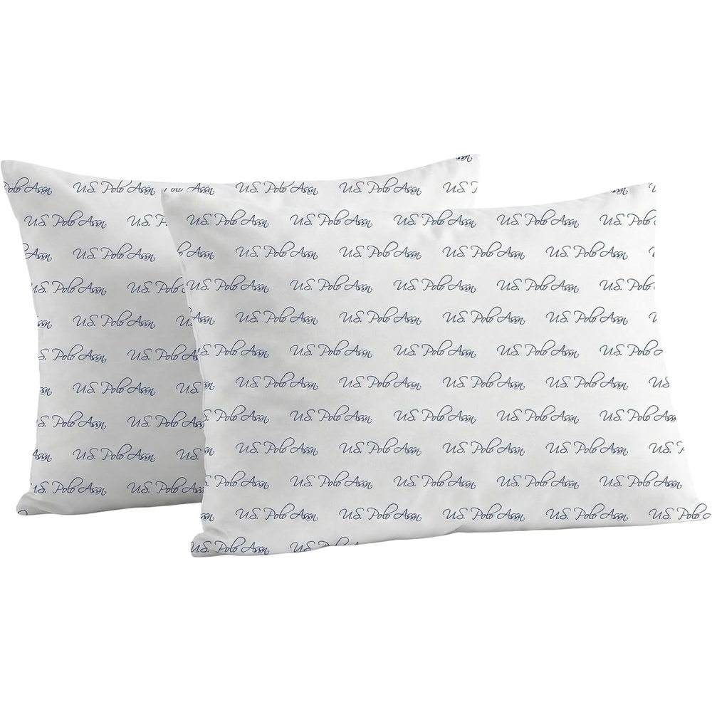 image:imageUS POLO ASSN Signature Script Standard Microfiber Bed Pillow 2 Pack Soft Breathable Cover Multiple Sleep Positions GoldNavy