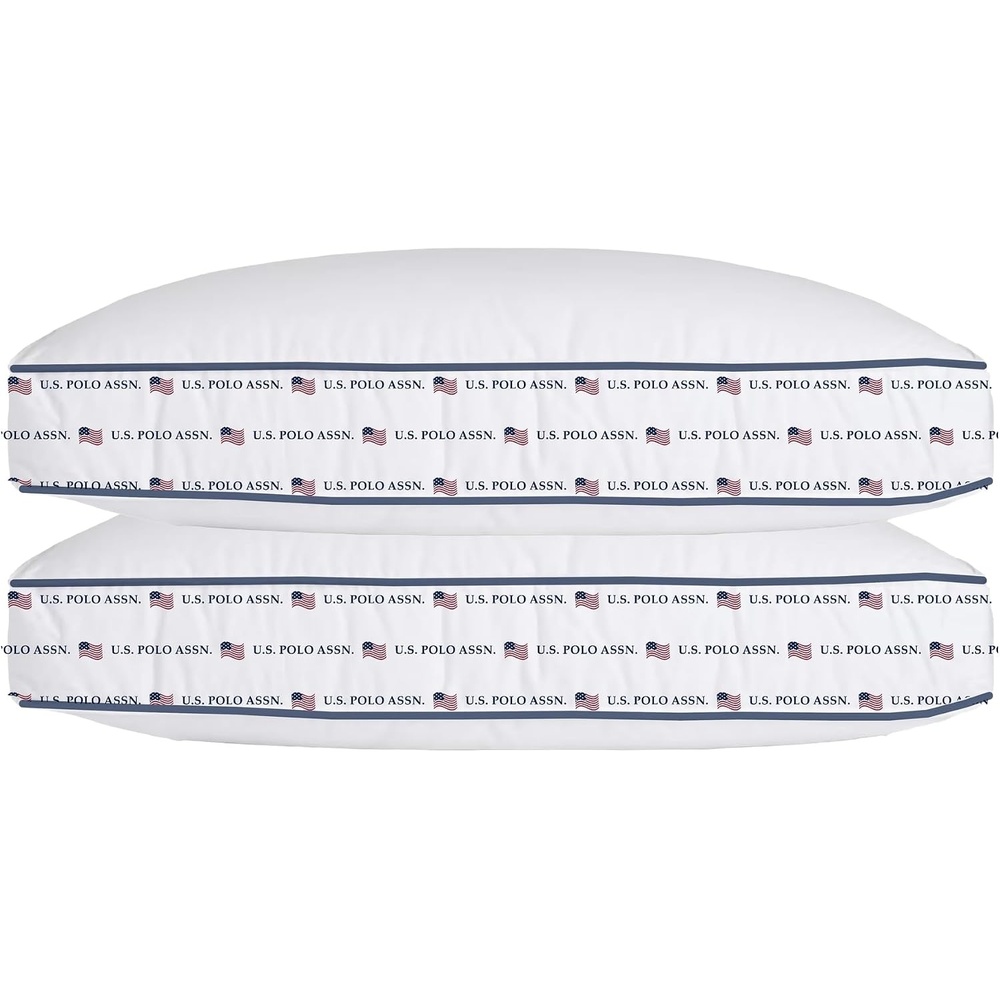 image:imageUS Polo Assn 250th Anniversary Signature DoubleCorded Jumbo Bed Pillow 2 Pack Plush Supportive Fill USA Flag Print