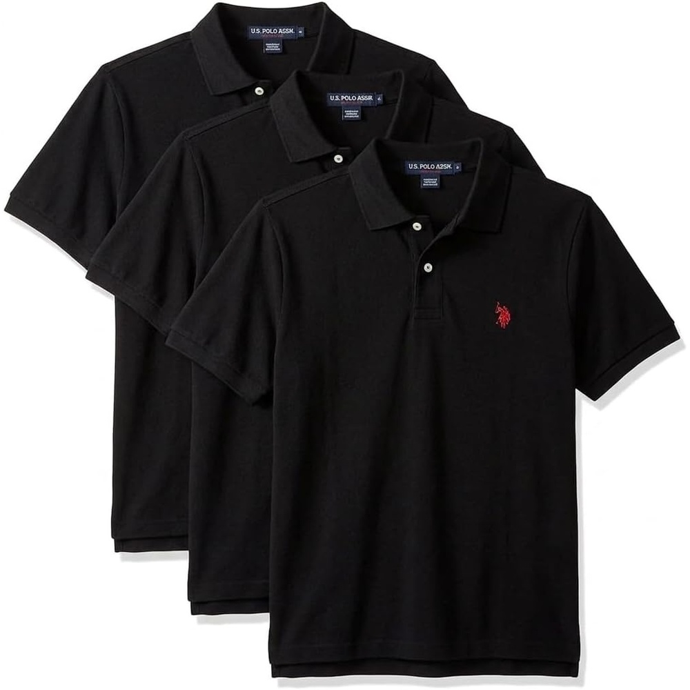 image:imageUS Polo Assn Mens Classic Polo Shirt TwoButton Closure Pique Polo Shirt Summer Fashion Golf ShirtBlack 3pack