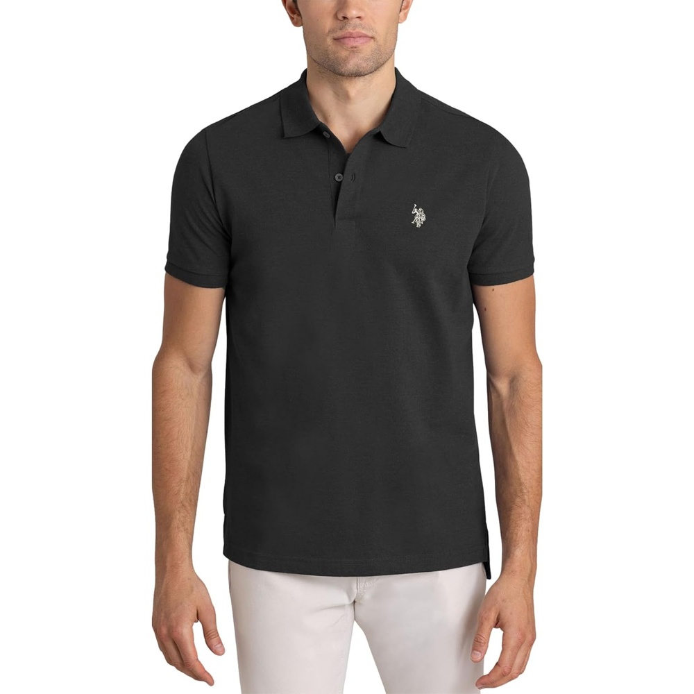 image:imageUS Polo Assn Mens Classic Polo Shirt TwoButton Closure Pique Polo Shirt Summer Fashion Golf ShirtBlack Heather
