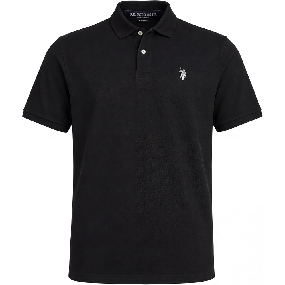 image:imageUS Polo Assn Mens Classic Polo Shirt TwoButton Closure Pique Polo Shirt Summer Fashion Golf ShirtBlackLight Grey
