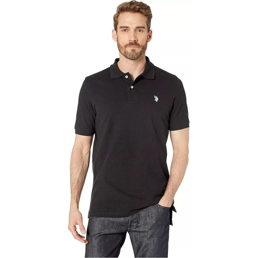 image:imageUS Polo Assn Mens Classic Polo Shirt TwoButton Closure Pique Polo Shirt Summer Fashion Golf ShirtBlackWhite