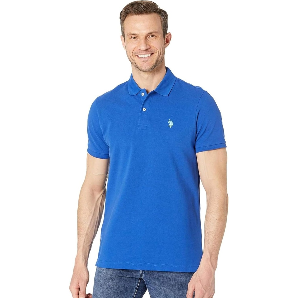 image:imageUS Polo Assn Mens Classic Polo Shirt TwoButton Closure Pique Polo Shirt Summer Fashion Golf ShirtBlue Raft
