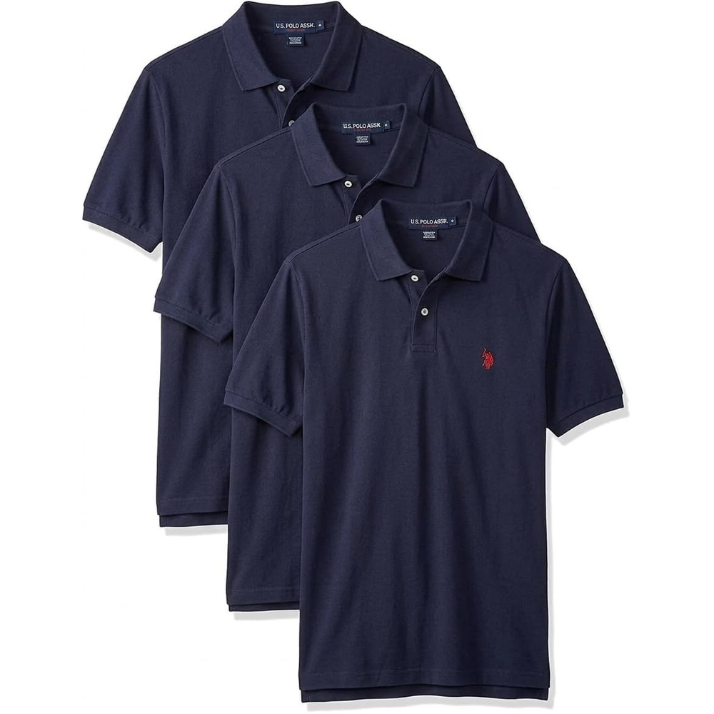 image:imageUS Polo Assn Mens Classic Polo Shirt TwoButton Closure Pique Polo Shirt Summer Fashion Golf ShirtClassic Navy 3pack