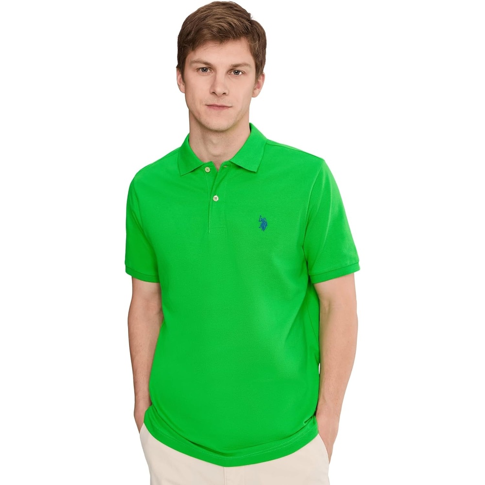image:imageUS Polo Assn Mens Classic Polo Shirt TwoButton Closure Pique Polo Shirt Summer Fashion Golf ShirtGreen Lawn