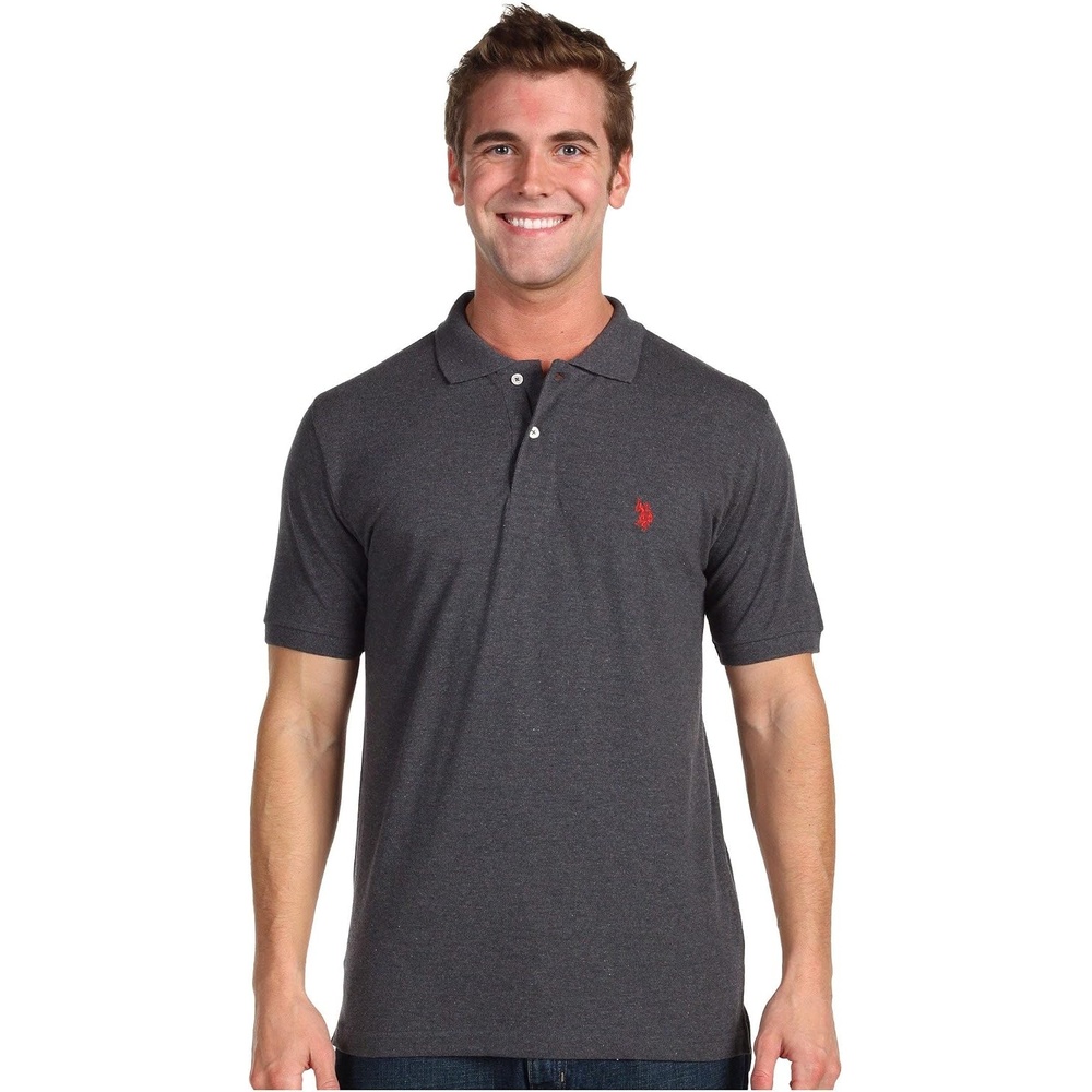 image:imageUS Polo Assn Mens Classic Polo Shirt TwoButton Closure Pique Polo Shirt Summer Fashion Golf ShirtHeather Dark Gray