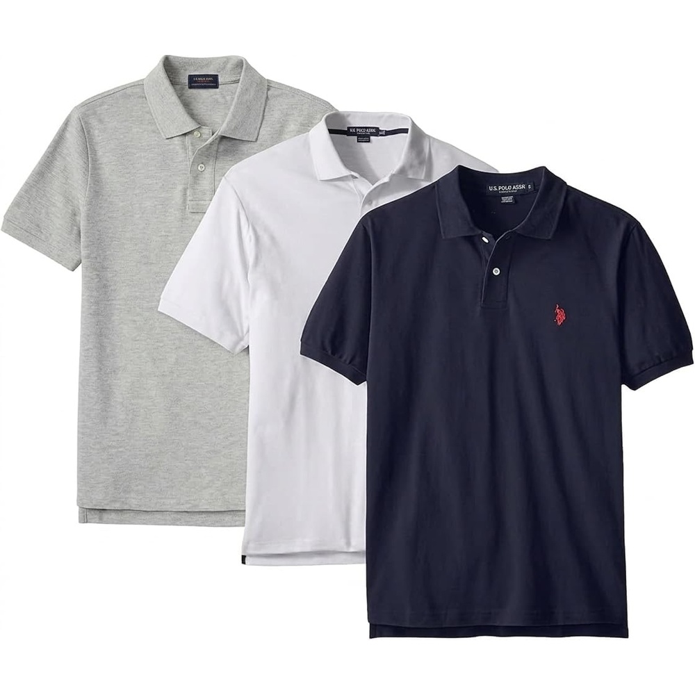 image:imageUS Polo Assn Mens Classic Polo Shirt TwoButton Closure Pique Polo Shirt Summer Fashion Golf ShirtHeather GreyWhiteBlack