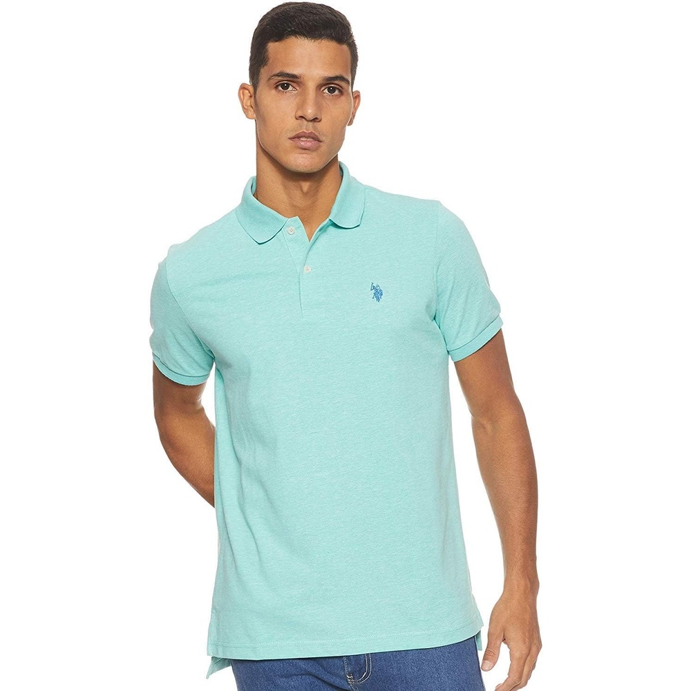 image:imageUS Polo Assn Mens Classic Polo Shirt TwoButton Closure Pique Polo Shirt Summer Fashion Golf ShirtJade Green Heather