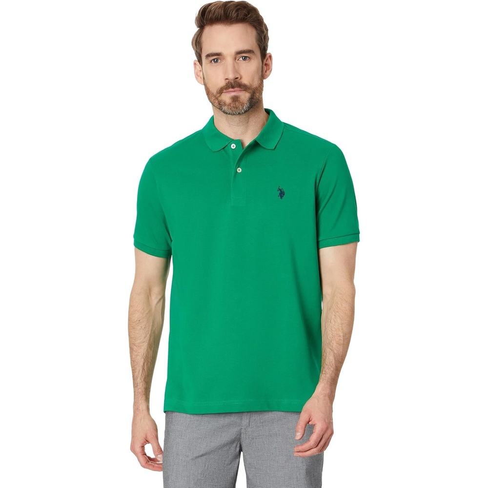 image:imageUS Polo Assn Mens Classic Polo Shirt TwoButton Closure Pique Polo Shirt Summer Fashion Golf ShirtKelly GreenClassic Navy