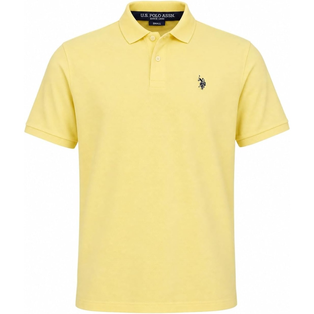 image:imageUS Polo Assn Mens Classic Polo Shirt TwoButton Closure Pique Polo Shirt Summer Fashion Golf ShirtLemon FrostNavy