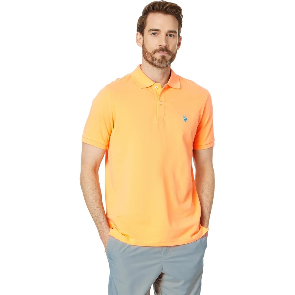 image:imageUS Polo Assn Mens Classic Polo Shirt TwoButton Closure Pique Polo Shirt Summer Fashion Golf ShirtLiberal Orange