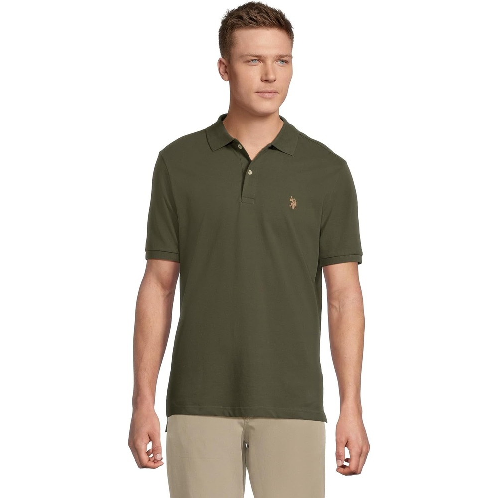 image:imageUS Polo Assn Mens Classic Polo Shirt TwoButton Closure Pique Polo Shirt Summer Fashion Golf ShirtOlive Trail