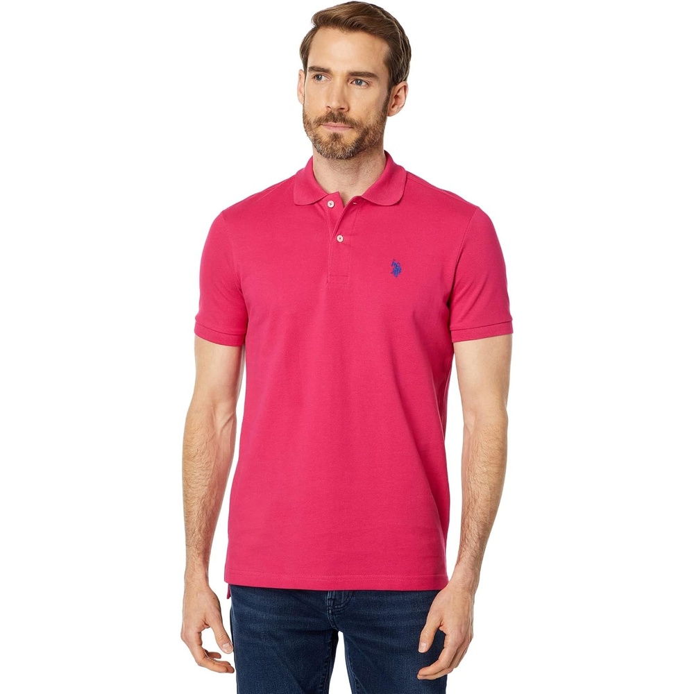image:imageUS Polo Assn Mens Classic Polo Shirt TwoButton Closure Pique Polo Shirt Summer Fashion Golf ShirtPink Peacock
