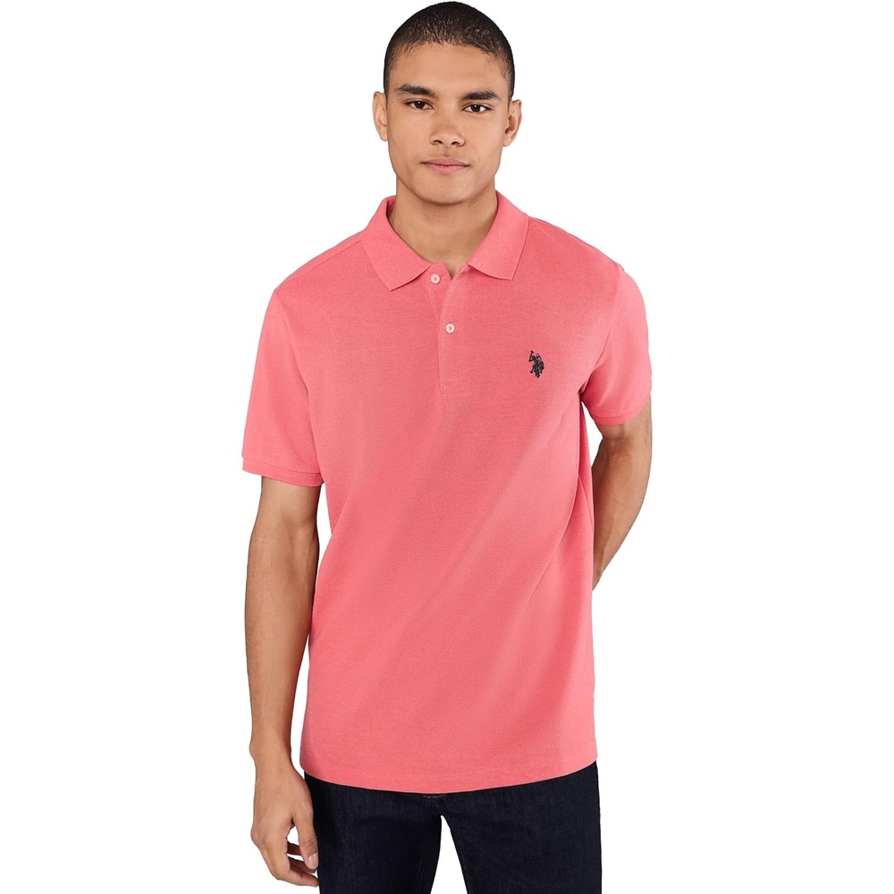 image:imageUS Polo Assn Mens Classic Polo Shirt TwoButton Closure Pique Polo Shirt Summer Fashion Golf ShirtRed Sky Heather