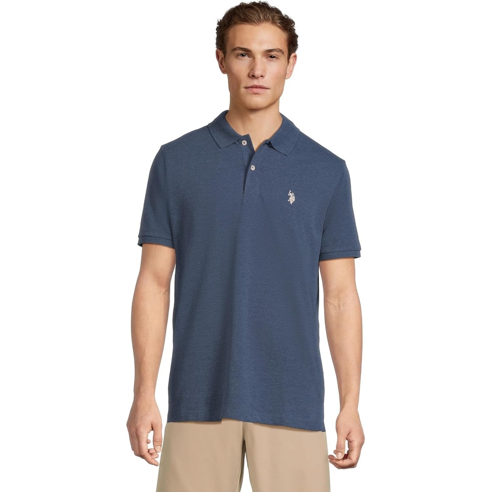 image:imageUS Polo Assn Mens Classic Polo Shirt TwoButton Closure Pique Polo Shirt Summer Fashion Golf ShirtRinse Blue Heather