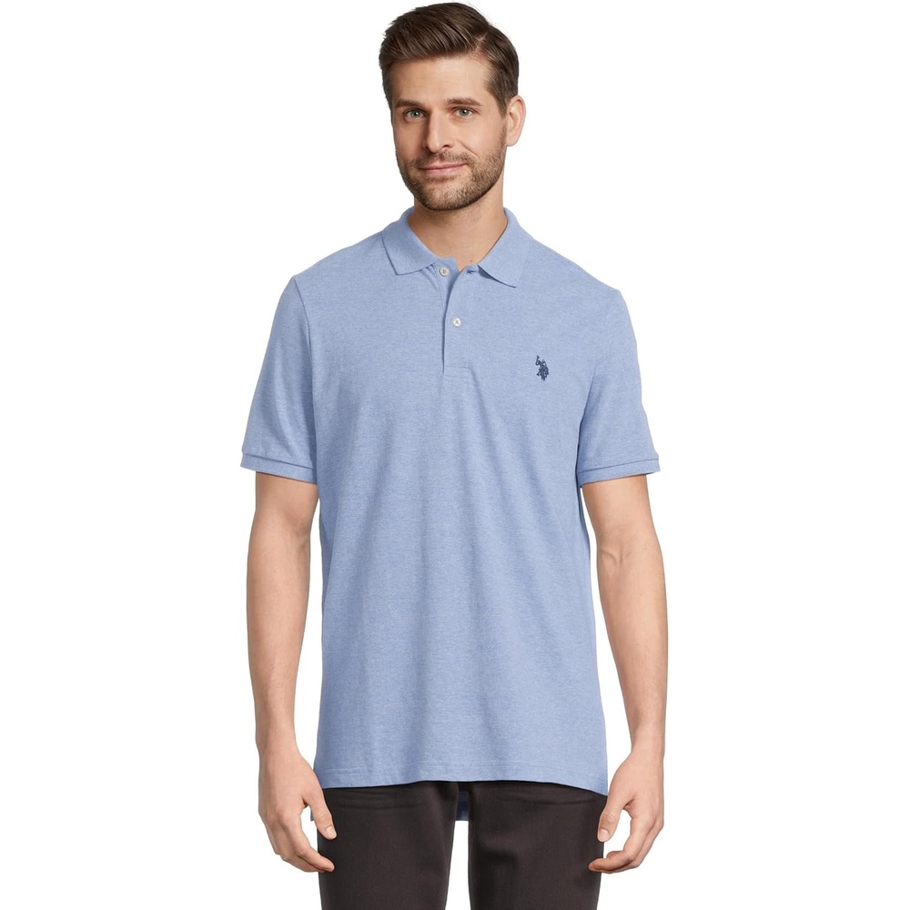 image:imageUS Polo Assn Mens Classic Polo Shirt TwoButton Closure Pique Polo Shirt Summer Fashion Golf ShirtVista Blue Heather
