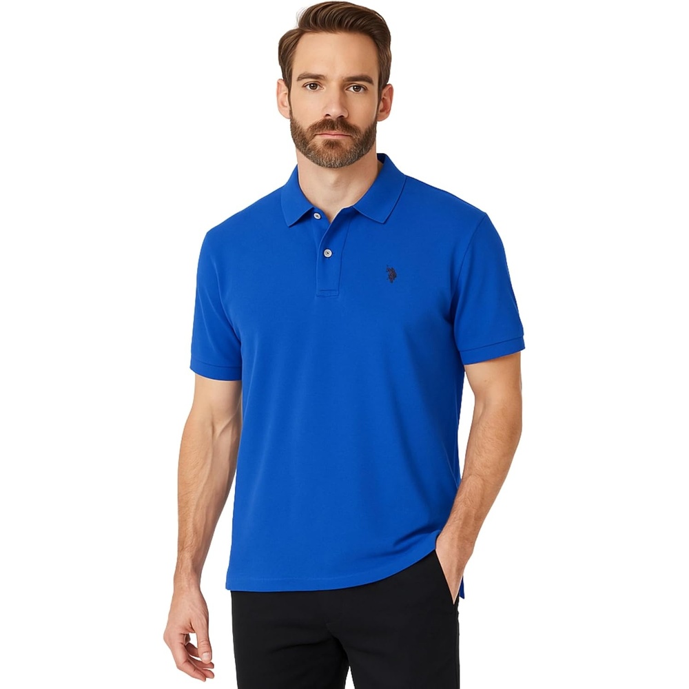 image:imageUS Polo Assn Mens Classic Polo Shirt TwoButton Closure Pique Polo Shirt Summer Fashion Golf ShirtWest Blue