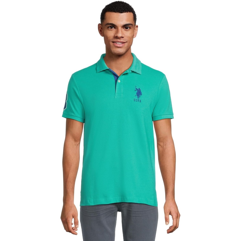 image:imageUS Polo Assn Mens ShortSleeve Polo Shirt with Applique Casual Summer Slim Fit Polo Shirt with Contrast ColorAqua Teal