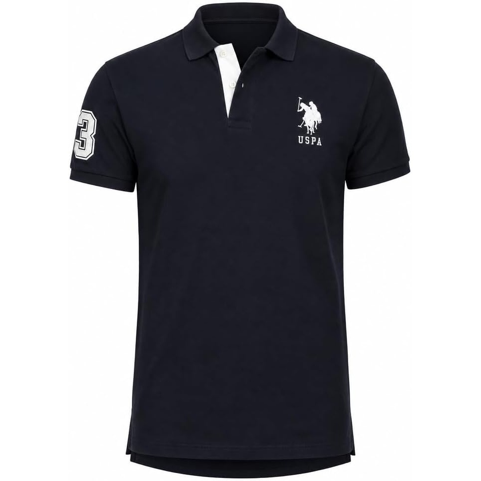 image:imageUS Polo Assn Mens ShortSleeve Polo Shirt with Applique Casual Summer Slim Fit Polo Shirt with Contrast ColorBlackWhite