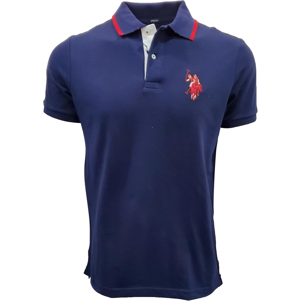 image:imageUS Polo Assn Mens ShortSleeve Polo Shirt with Applique Casual Summer Slim Fit Polo Shirt with Contrast ColorNavyMulti Red Pony