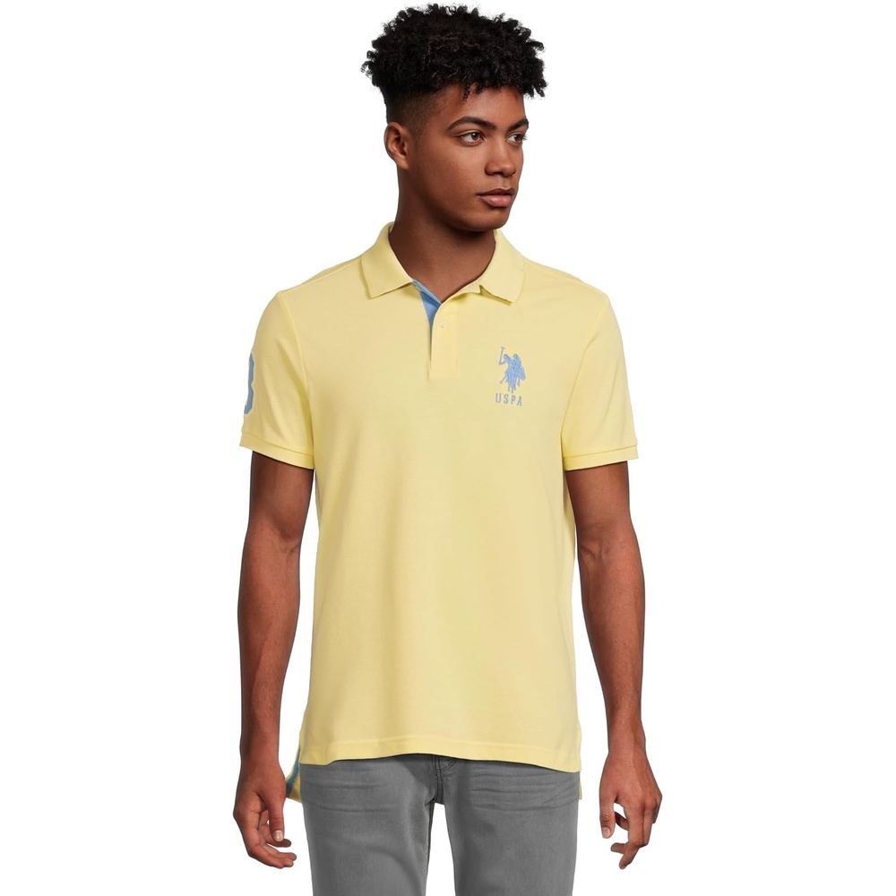 image:imageUS Polo Assn Mens ShortSleeve Polo Shirt with Applique Casual Summer Slim Fit Polo Shirt with Contrast ColorPopcorn