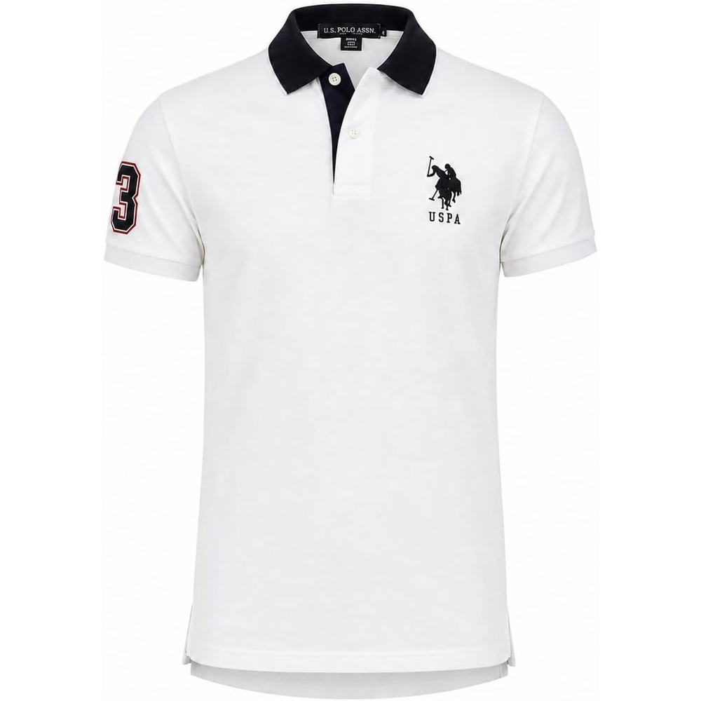 image:imageUS Polo Assn Mens ShortSleeve Polo Shirt with Applique Casual Summer Slim Fit Polo Shirt with Contrast ColorWhiteBlack