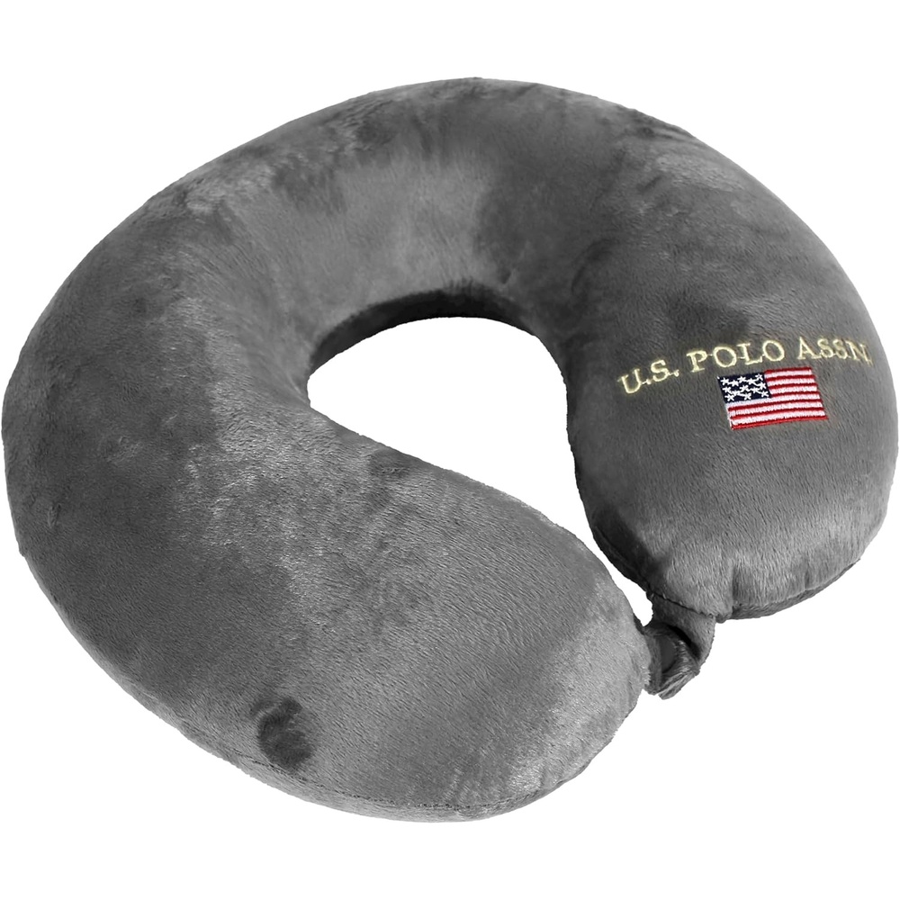 image:imageUS Polo Association Ultra Soft Velvet Velour Plush Memory Foam Travel Neck Pillow BlackCloud Grey