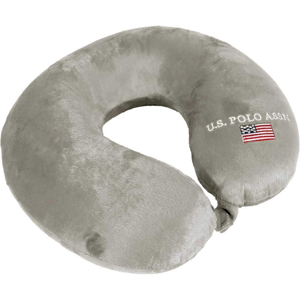 image:imageUS Polo Association Ultra Soft Velvet Velour Plush Memory Foam Travel Neck Pillow BlackSilver