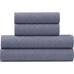 U.S. POLO ASSN. Jersey Knit Sheet Set, Cotton Blend, T-Shirt & Pajama Feel, Deep Pocket, Wrinkle-Resistant, Cooling & Breathable, Everyday Comfort Stretch(Denim)