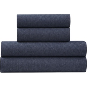 U.S. POLO ASSN. Jersey Knit Sheet Set, Cotton Blend, T-Shirt & Pajama Feel, Deep Pocket, Wrinkle-Resistant, Cooling & Breathable, Everyday Comfort Stretch(Heather Navy)
