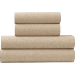 U.S. POLO ASSN. Jersey Knit Sheet Set, Cotton Blend, T-Shirt & Pajama Feel, Deep Pocket, Wrinkle-Resistant, Cooling & Breathable, Everyday Comfort Stretch(Heather Tan)